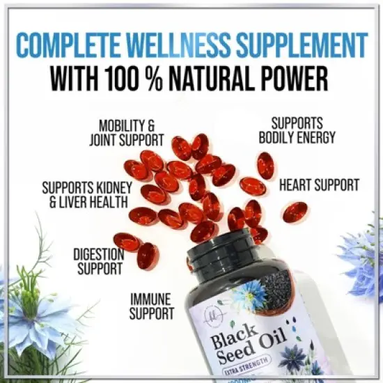 Premium Blackseed Oil 1000mg - Pure Nigella Sativa Black Seed with Thymoquinone & Vegan for Skin & Immune Support - 120 Softgels By Hello Lovely! image {5}