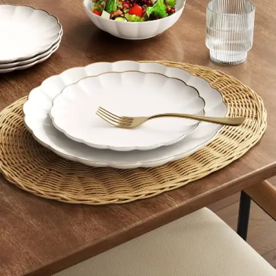 8.125" Stoneware Scalloped Salad Plate Gold Rim - Threshold&trade; image {1}