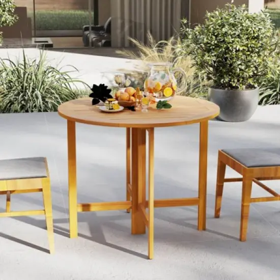 Costway 2PCS 36" Outdoor Folding Round Dining Table with  Slatted Tabletop for Backyard image {1}