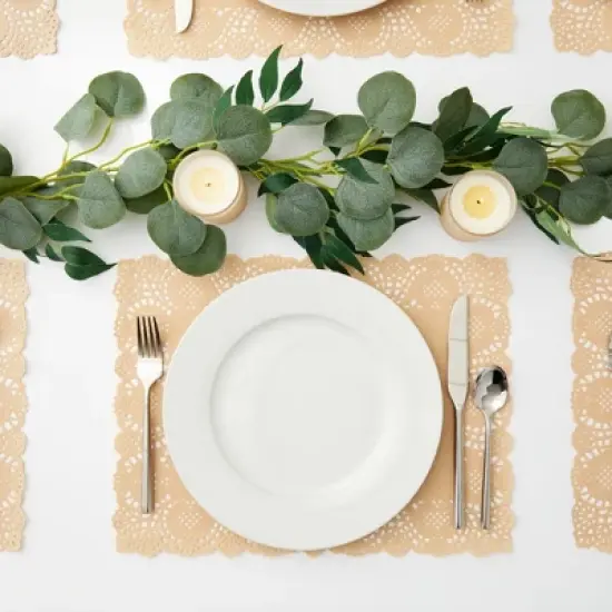 Juvale 100-Pack Brown Rectangle Disposable Placemats - Lace Paper Doilies for Wedding Table, Thanksgiving, Party, 15.5x12 In image {1}