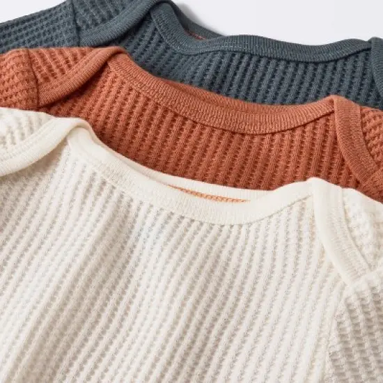 Baby 3pk Waffle Long Sleeve Bodysuit - Cloud Island&trade; Orange image {2}