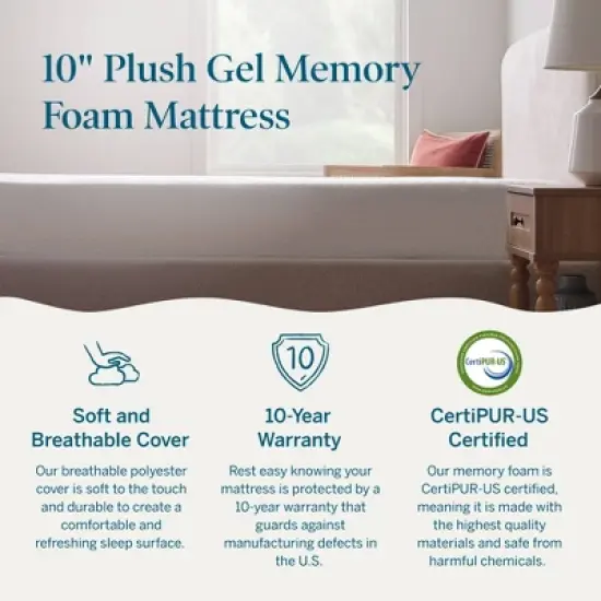 Lucid Comfort Collection Plush 10" Gel Memory Foam Mattress image {2}