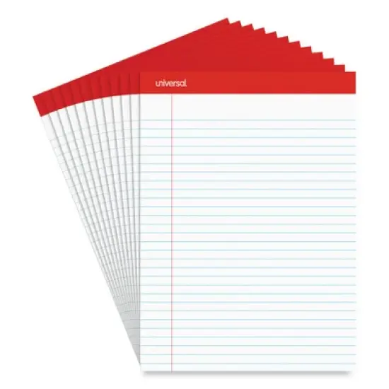 Universal Perforated Ruled Writing Pads, Wide/Legal Rule, Red Headband, 50 White 8.5 x 11.75 Sheets, Dozen image {6}
