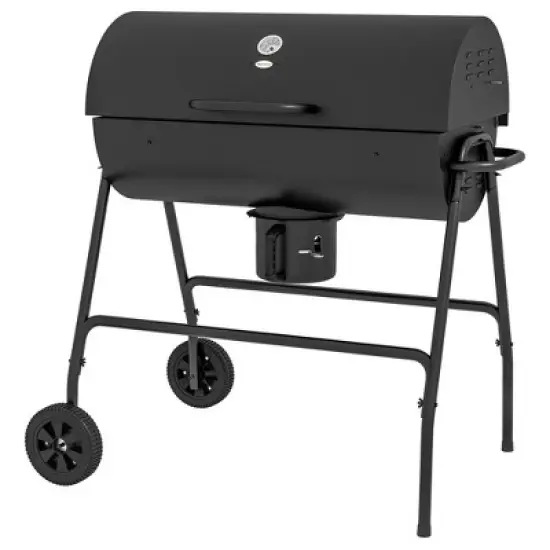 Kumasinova 30" Portable Barrel Charcoal BBQ Grill,Steel Grills with Wheels&Shelves,Outdoor BBQ Smoker with Adjustable Vent&Built-In Thermometer image {5}
