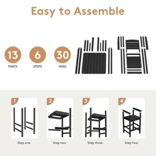 Hyleory 3-Piece HDPE Outdoor Patio Bar Set with Bar Stools image {5}