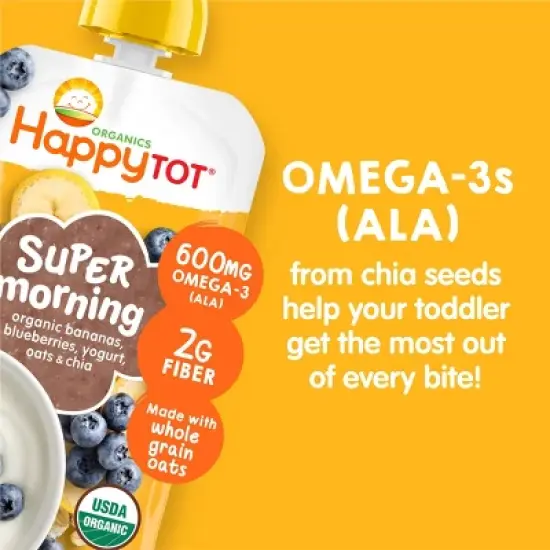 HappyTot Super Morning Organic Bananas Blueberries Yogurt & Oats with Super Chia Baby Food Pouch - 4oz image {3}
