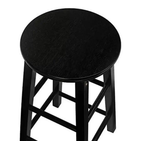 PJ Wood Classic Round-Seat 29 Inch Tall Kitchen Counter Stools for Homes, Dining Spaces, and Bars with Backless Seats, 4 Square Legs, Black, Set of 2 image {3}