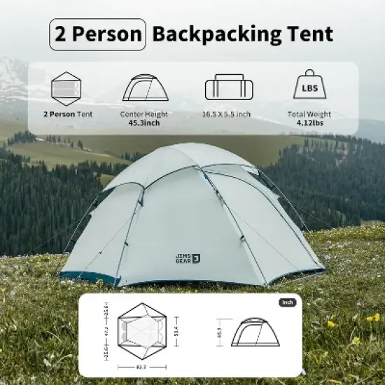 Acoinel Ultralight Backpacking Tent, 1-2 Person Tunnel Tent with Vestibule, Waterproof and Windproof for High-Altitude Camping image {1}