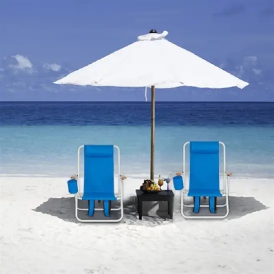 DOMETOUR Portable High Strength Beach Chair with Adjustable Headrest Blue image {2}