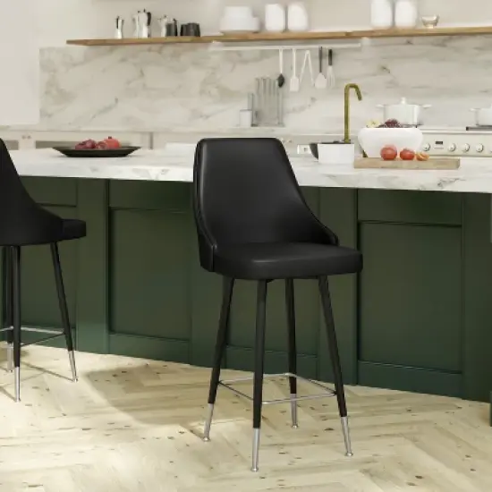 Emma and Oliver Modern Upholstered Dining Stools with Chrome Accented Metal Frames and Footrests image {1}