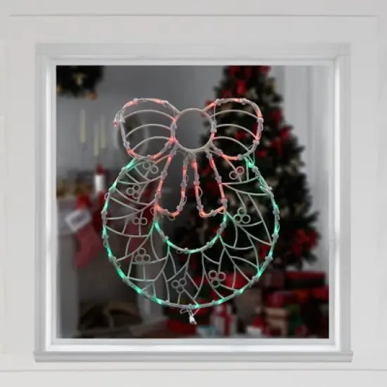 Northlight LED Lighted Wreath Window Silhouette Christmas Decoration - 16" - Red and Green image {2}