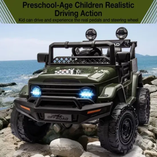 Acekool 12V Kids Ride-On Truck with Remote, Bluetooth, LED Lights & Spring Suspension image {3}