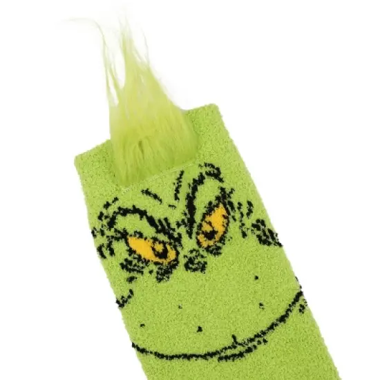 The Grinch Character Face Women's Green Chenille Knee High Socks image {4}