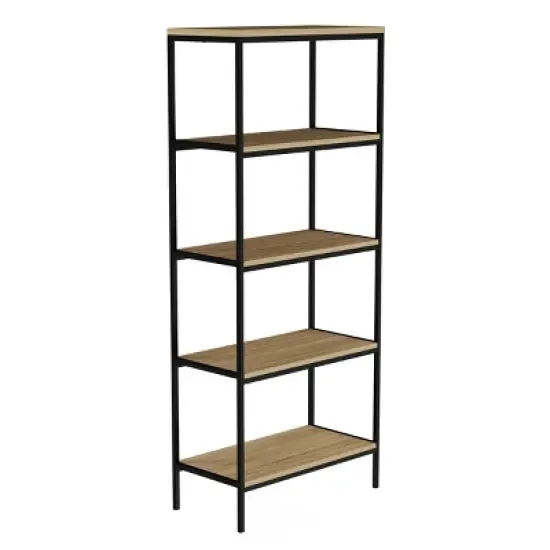 Hastings Home 5-Tier Open Bookshelf &ndash; Industrial Bookcase with Steel Frame, Black image {5}