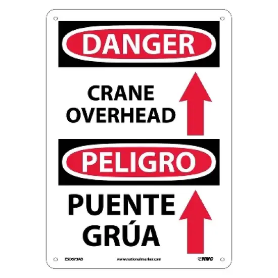 National Marker Danger Signs; Crane Overhead (Graphic) Bilingual 14X10 .040 Aluminum ESD673AB image {1}