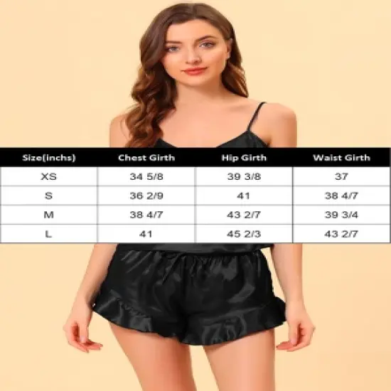 cheibear Women's Satin Spaghetti Cami Tops Shorts Sleepwear Lounge Sets image {4}
