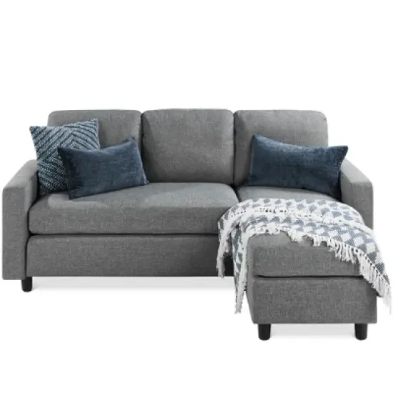 Best Choice Products Upholstered Sectional Sofa Couch w/ Chaise Lounge, 3-Seat Design, Ottoman Bench image {10}