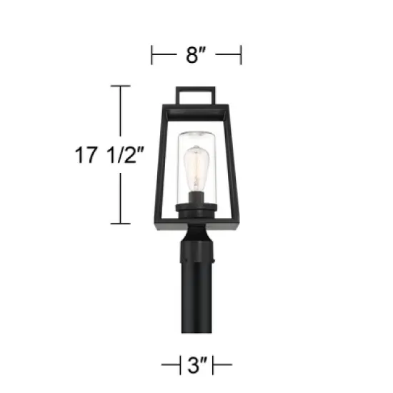 Possini Euro Design Jersey 17 1/2" High Modern Outdoor Post Light Fixture Pole Porch House Exterior Weatherproof Matte Black Metal Clear Glass Shade image {3}
