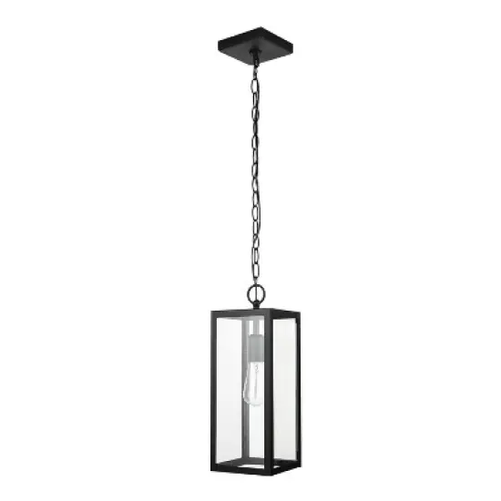 Globe Electric 1-Light Outdoor Pendant Light with Clear Glass Shade Matte Black image {7}