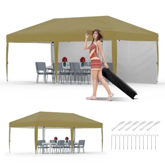 10x20 Heavy Duty Pop Up Canopy Tent with 2 Sidewalls, Outdoor Party, Market Stall, Camping, UV Protection, Waterproof, Roller Bag, 4 Weight Bags image {10}