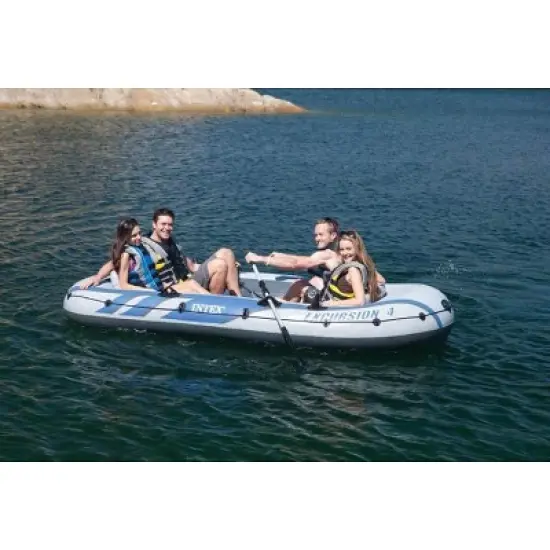 Intex Excursion 4-Person Inflatable Boat Set for Fishing and Boating with 2 Aluminum Oars, High-Output Air Pump, and Repair Kit, 1100 Pound Capacity image {5}