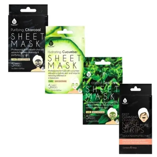 Ultimate Skincare Bundle: Charcoal Sheet Mask + Tea Tree Sheet Mask + Cucumber Sheet Masks +  Cleansing Charcoal Nose Pore Strip image {5}