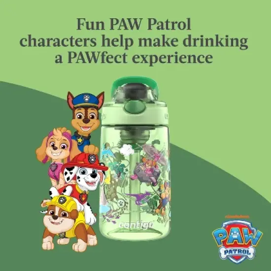 Contigo 14oz Plastic Paw Patrol Kids' Dino Treks Aubrey Cleanable Autospout Water Bottle Green image {5}