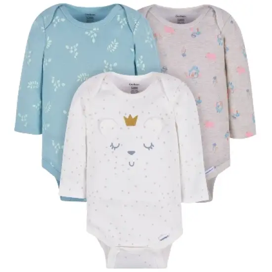 Gerber Baby Girls' Long Sleeve Onesies&reg; Bodysuits, 3-Pack image {10}