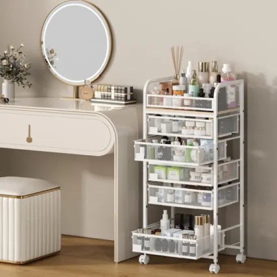 Makeup Organizer with Drawers, Skincare Storage, Floor Skincare Organizers with Wheels Nameplates,Vanity Cosmetic Holder for Perfume, Nail Polish image {10}