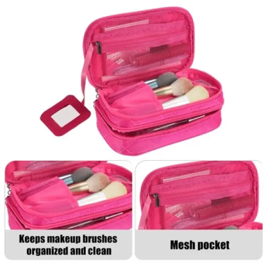Unique Bargains Travel  Double Layer Makeup Bag Makeup Organizer Bag Storage Bag Portable Waterproof 1 Pcs image {2}