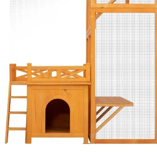 Wooden Catio Outdoor Cat Enclosure, 118" Large Cat Playhouse with Cat House, Platforms, Ramps, Cat Cage Feral Cat Shelter for Multiple Cats image {4}