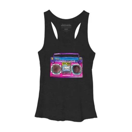 Women's Design By Humans Cartoon Old School Boombox By staceyroman Racerback Tank Top image {2}