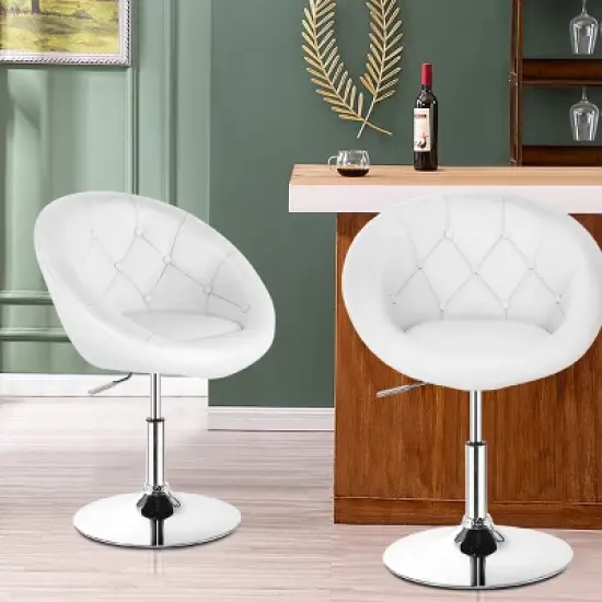 Tangkula Modern Swivel Bar Stools Height Adjustable Round Tufted Back Accent Chair Black/White image {1}