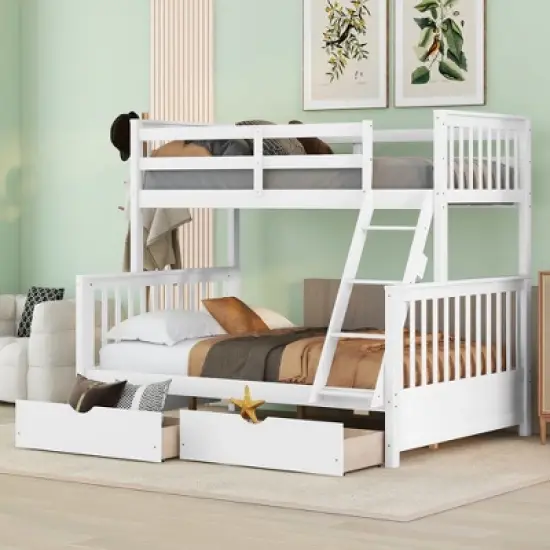 Twin over Full Bunk Bed with Ladders and Two Storage Drawers-ModernLuxe image {11}