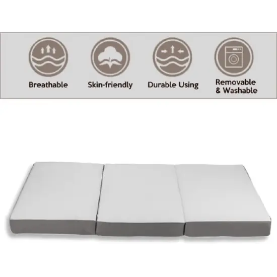 Continental Sleep 5" Portable Tri Folding Gel Memory Foam Mattress | Breathable Mesh Sides with Ultra Soft, Removable and Washable Cover, image {5}