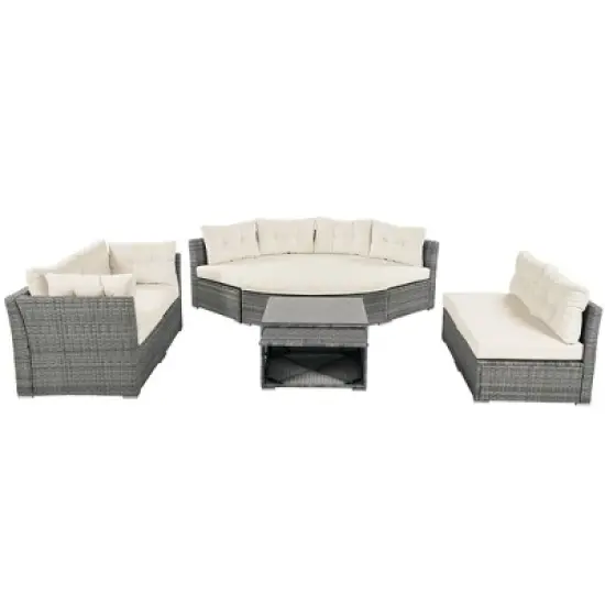 Modular Rattan Patio Sectional Set with Daybed & Storage Table - Weather-Resistant Outdoor Sofa for Pool, Garden & Backyard image {10}