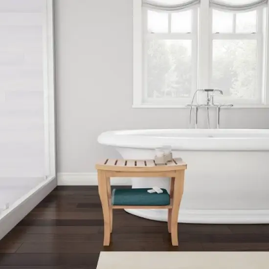 Water Resistant Natural Eco Friendly Bamboo Shower Bench with Bathroom Storage Shelf Brown - Hastings Home image {3}