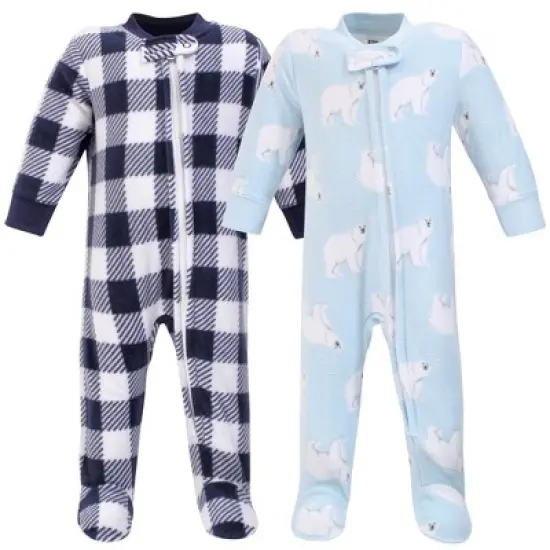 Hudson Baby Infant Boy Fleece Zipper Sleep and Play 2pk, Polar Bear image {3}