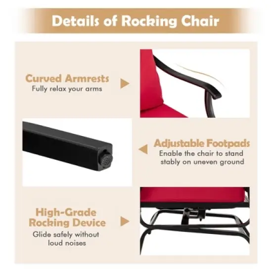 Costway 3PCS Patio Rocking Bistro Set Cushioned Chair Armrest Side Table Red image {6}