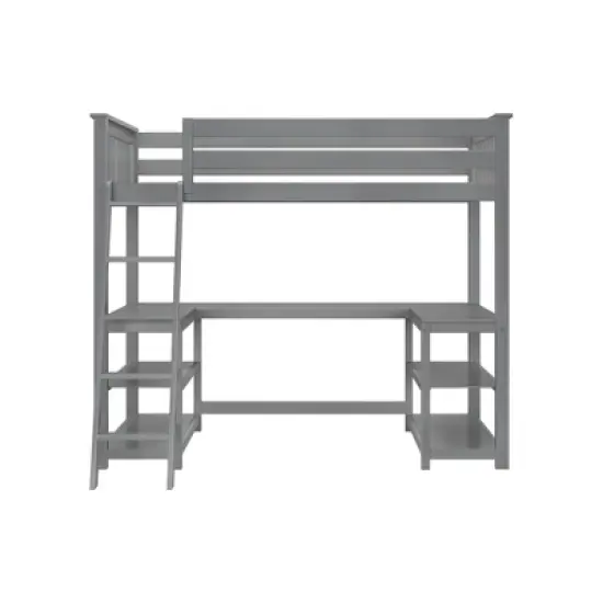 Max & Lily Twin-Size High Loft Bed with Wraparound Desk & Shelves image {2}