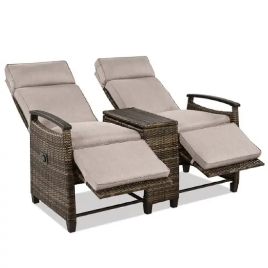 Syemin Patio Chaise Lounges, Outdoor Patio Daybed, Comfy Seat Cushion, Sofa Furniture, for Backyard, Swimming Pool, Beige, 53.3"*23.6"*46.1" image {2}