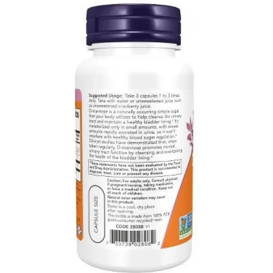 D-Mannose Urinary Support 500mg by Now Foods  -  60 VegCap image {2}