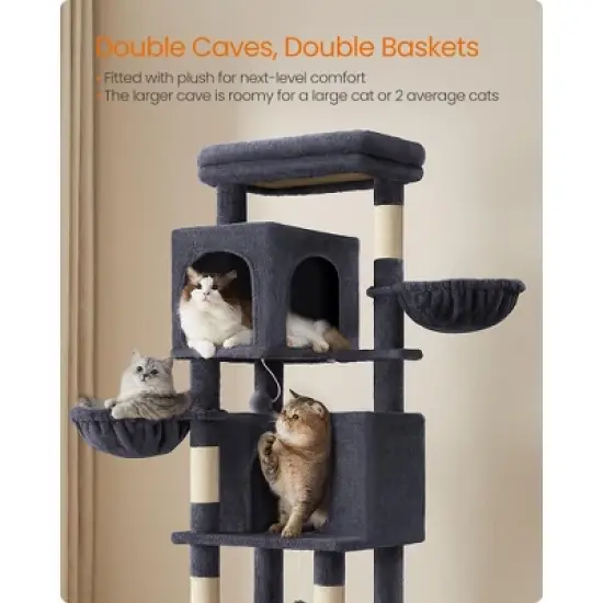 Feandrea Cat Tree, 69-Inch Tall Cat Tower for Indoor Cats, Multi-Level Cat Condo with 2 Caves, 2 Baskets, 5 Scratching Posts, Self-Groomer image {3}