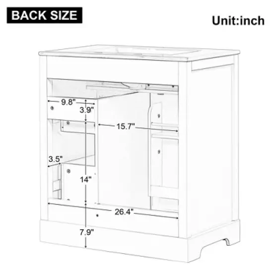 30" Bathroom Vanity with Ceramic Sink Top, Bathroom Storage Cabinet with Door & 2 Drawers, Solid Wood & MDF - ModernLuxe image {3}