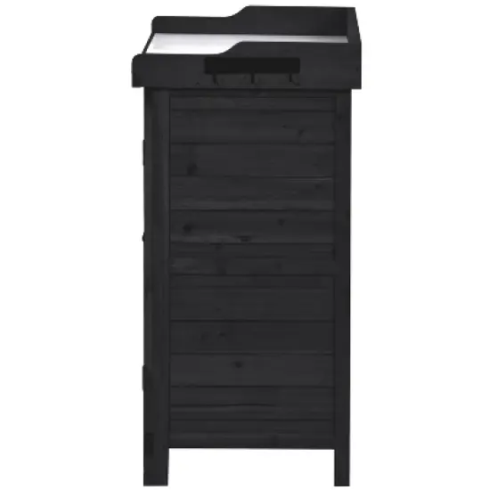 Whisen Rustic Outdoor Potting Bench Table, Garden Workstation with 2-Tier Shelves and Side Hook image {9}