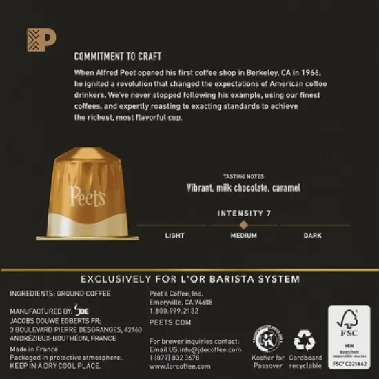Peet's Caf&eacute; Collection Coffee Capsules for L&rsquo;OR Barista Medium Roast - 11oz/30ct image {3}