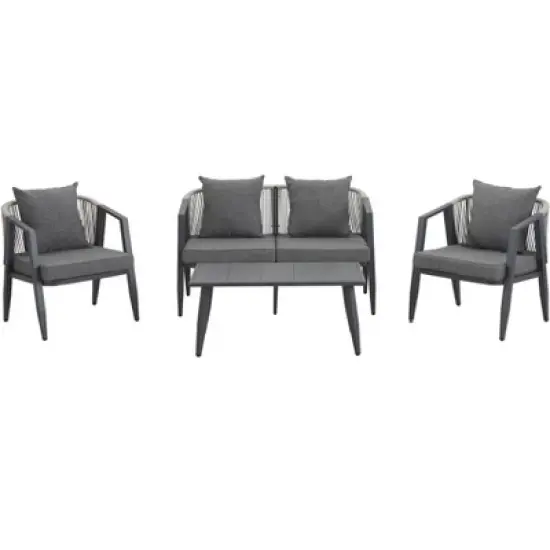 FIONECA U_STYLE Durable Outdoor Seating Set with Gray Cushions &uml;C Comfortable Patio Furniture for Garden, Lawn, and Poolside image {3}