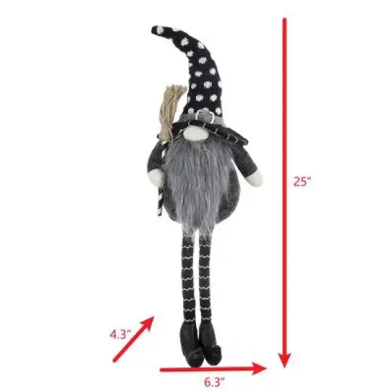 Whisen Fabric Sitting Gnome, Broomstick & Soft Legs, Halloween Decoration - Black & White image {7}