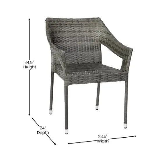 Emma and Oliver All-Weather Indoor/Outdoor Stacking Patio Dining Chairs with Steel Frame and Weather Resistant PE Rattan image {6}