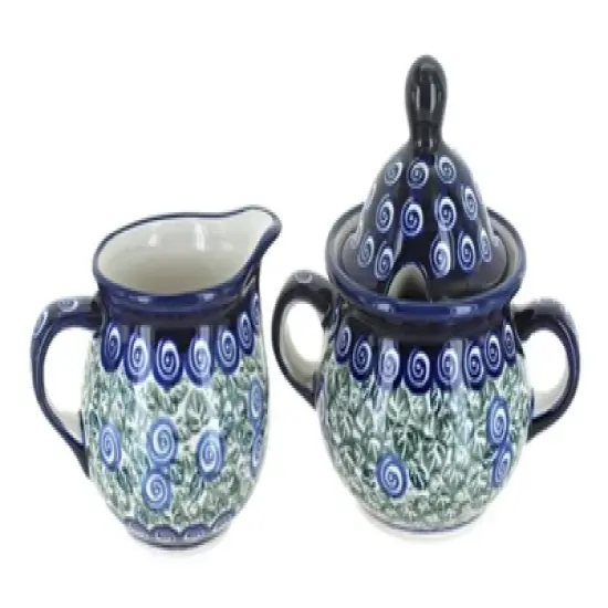 Blue Rose Polish Pottery 944-945 Zaklady Cream & Sugar Set image {7}